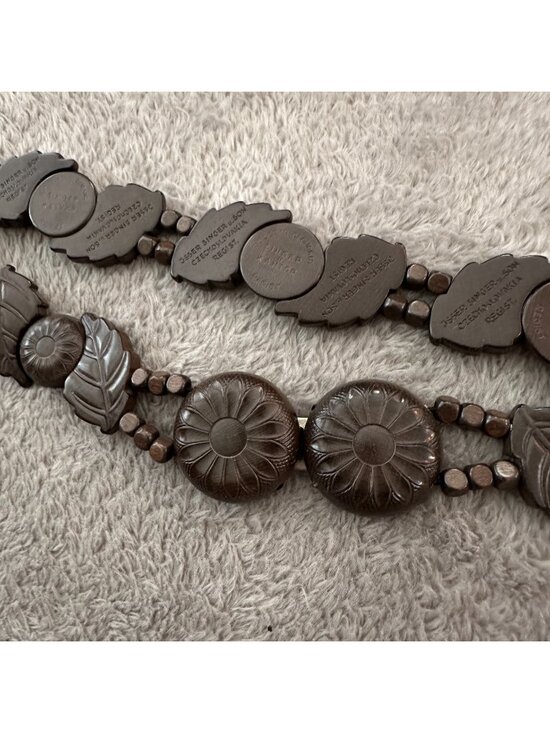 Vintage Belt Czechoslovakia Jsser Singer & Son Brown Leaf Motif XS/S Art Deco main image 4